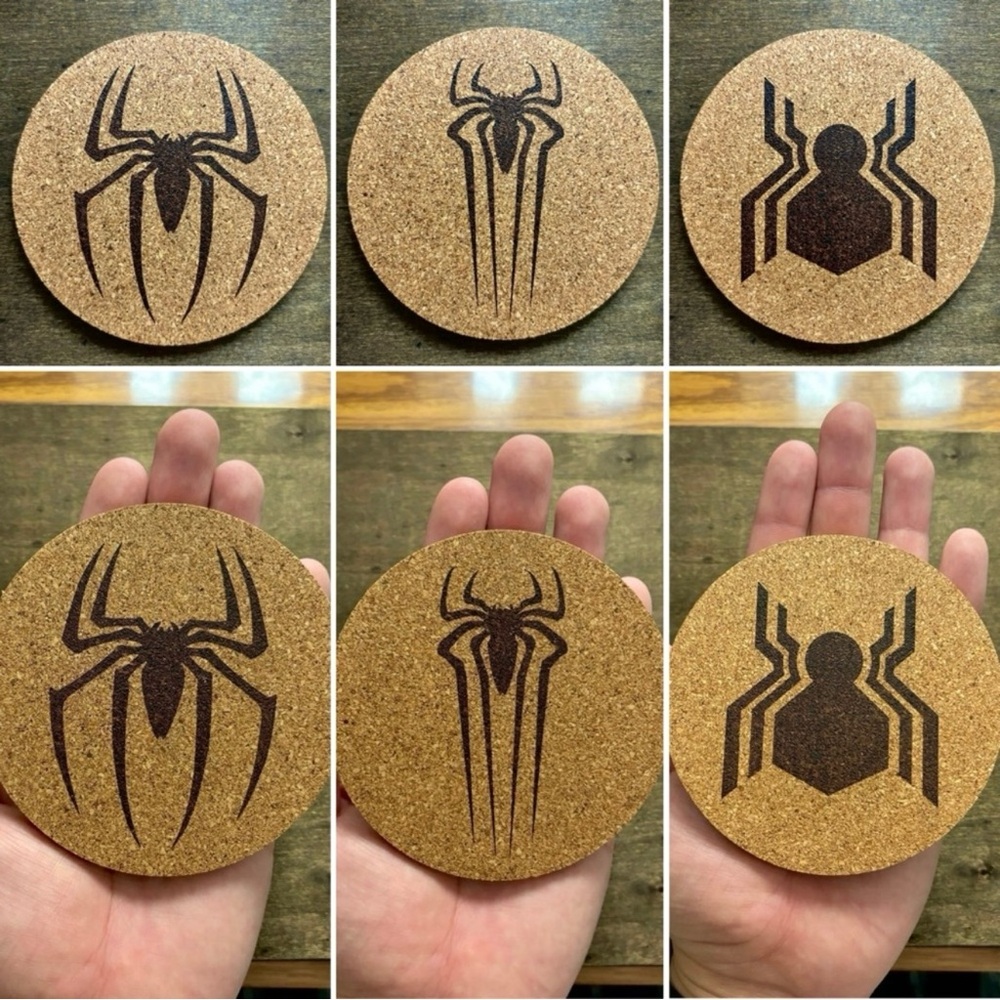 Spider-Man Cinematic Logos Laser Engraved Cork Coasters Lot of 3